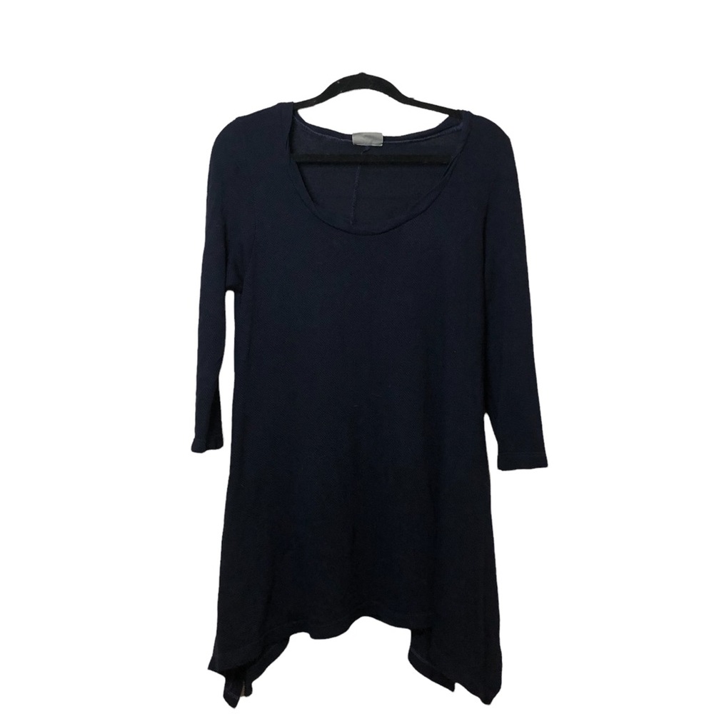 Plume and Thread Navy Scoop Neck Rayon Tunic Sharkbite Hem Made in the USA